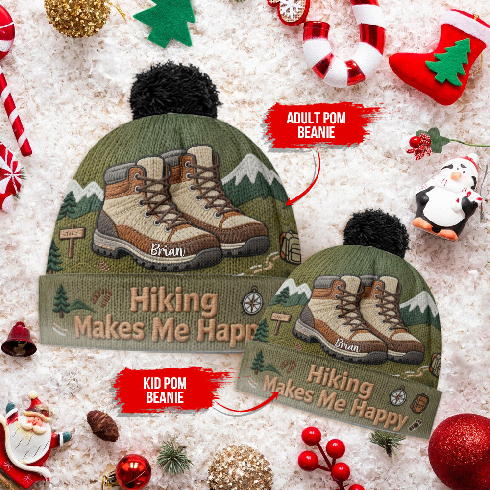 Hiking Makes Me Happy - Personalized Hiking Beanie Hat