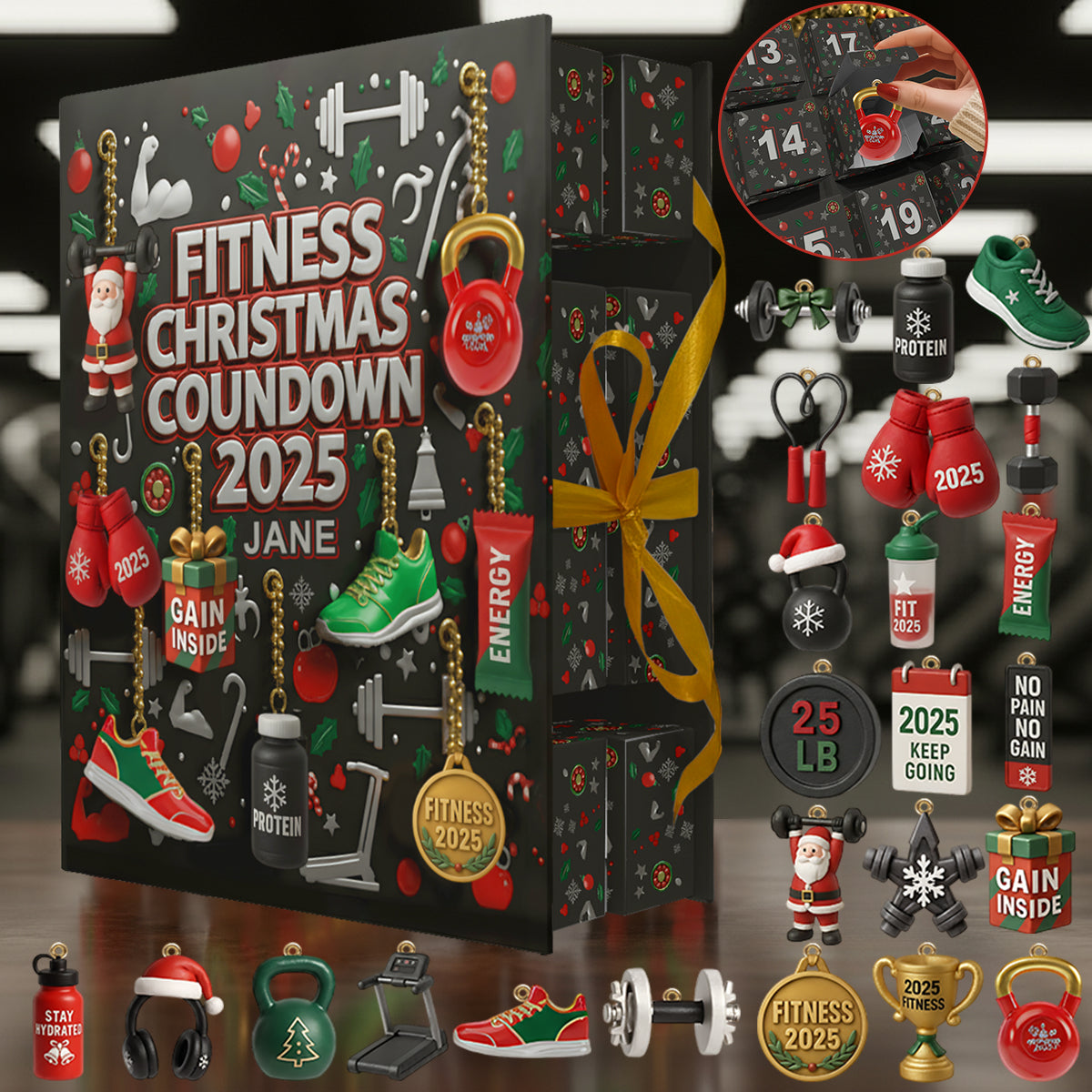 Pas de douleur, pas de gain - Calendrier de l'Avent pliable et personnalisé avec décorations