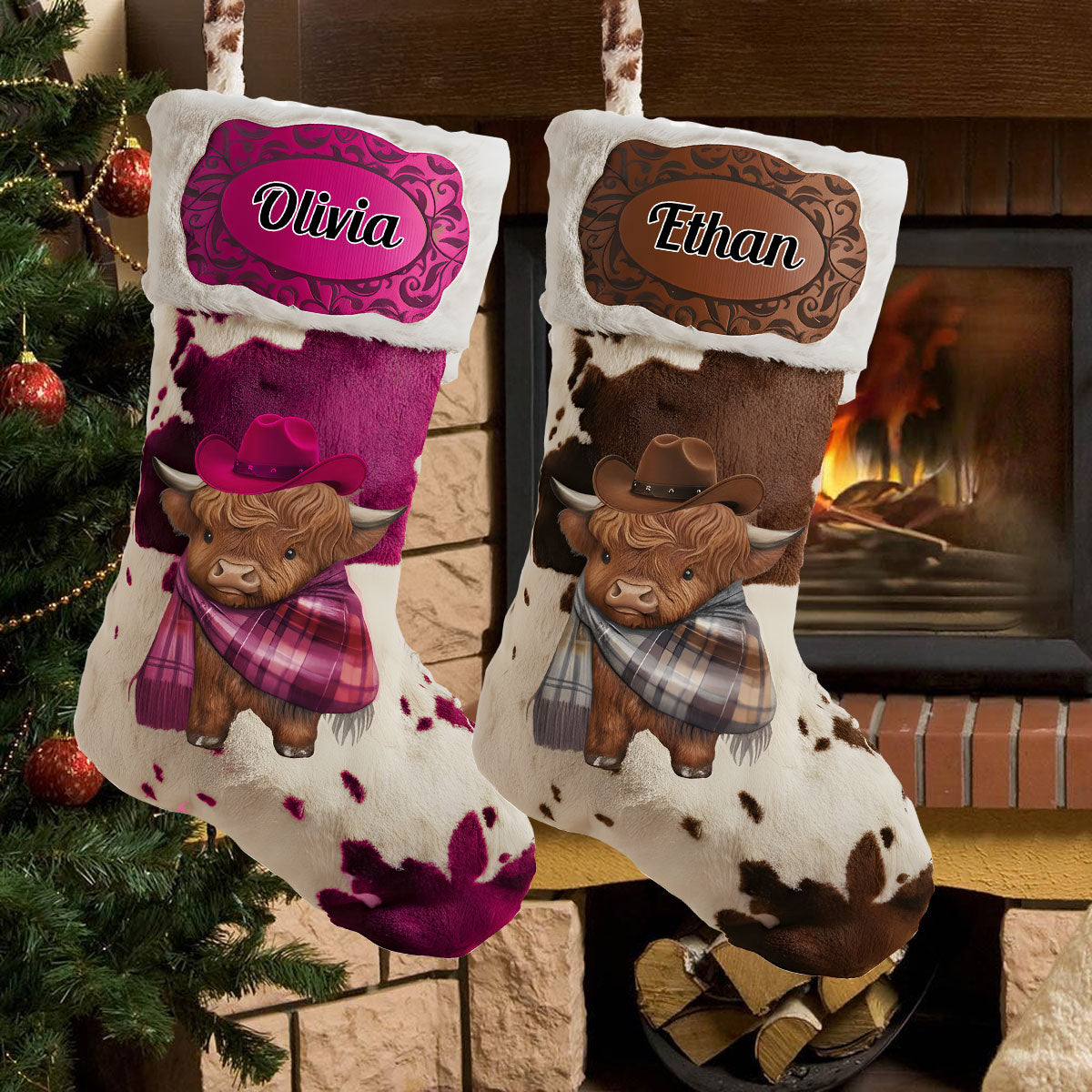 Fröhliche Weihnachten – Personalisierter Weihnachtsstrumpf in Cowboy-/Cowgirl-Form