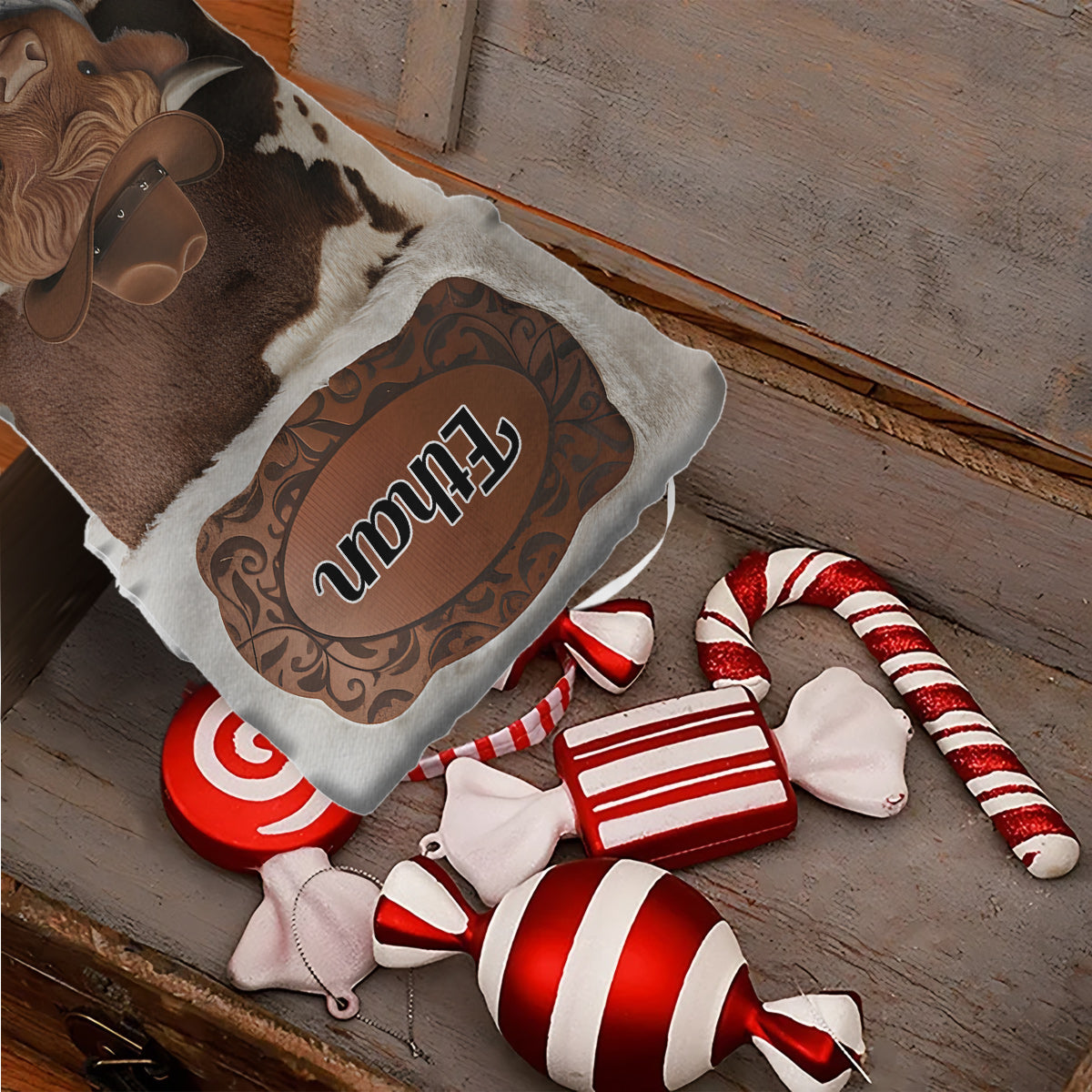 Fröhliche Weihnachten – Personalisierter Weihnachtsstrumpf in Cowboy-/Cowgirl-Form