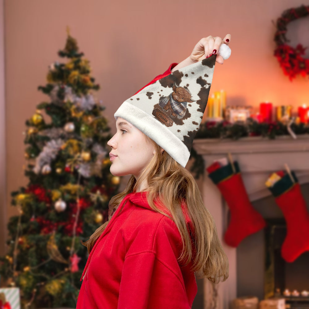 J'adore les vaches Highland - Chapeau de Père Noël personnalisé avec une vache Highland