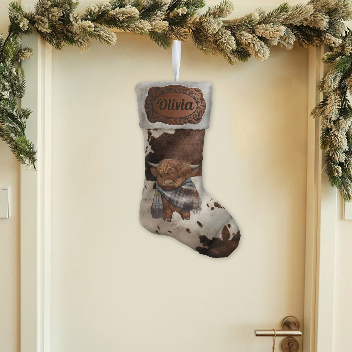 Joyeux Noël - Chaussette de Noël personnalisée en forme de vache des Highlands