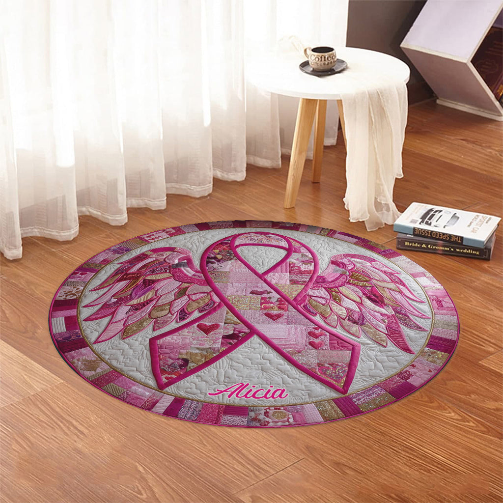 Tapis rond matelassé avec ruban rose pour la sensibilisation au cancer du sein - Personnalisé