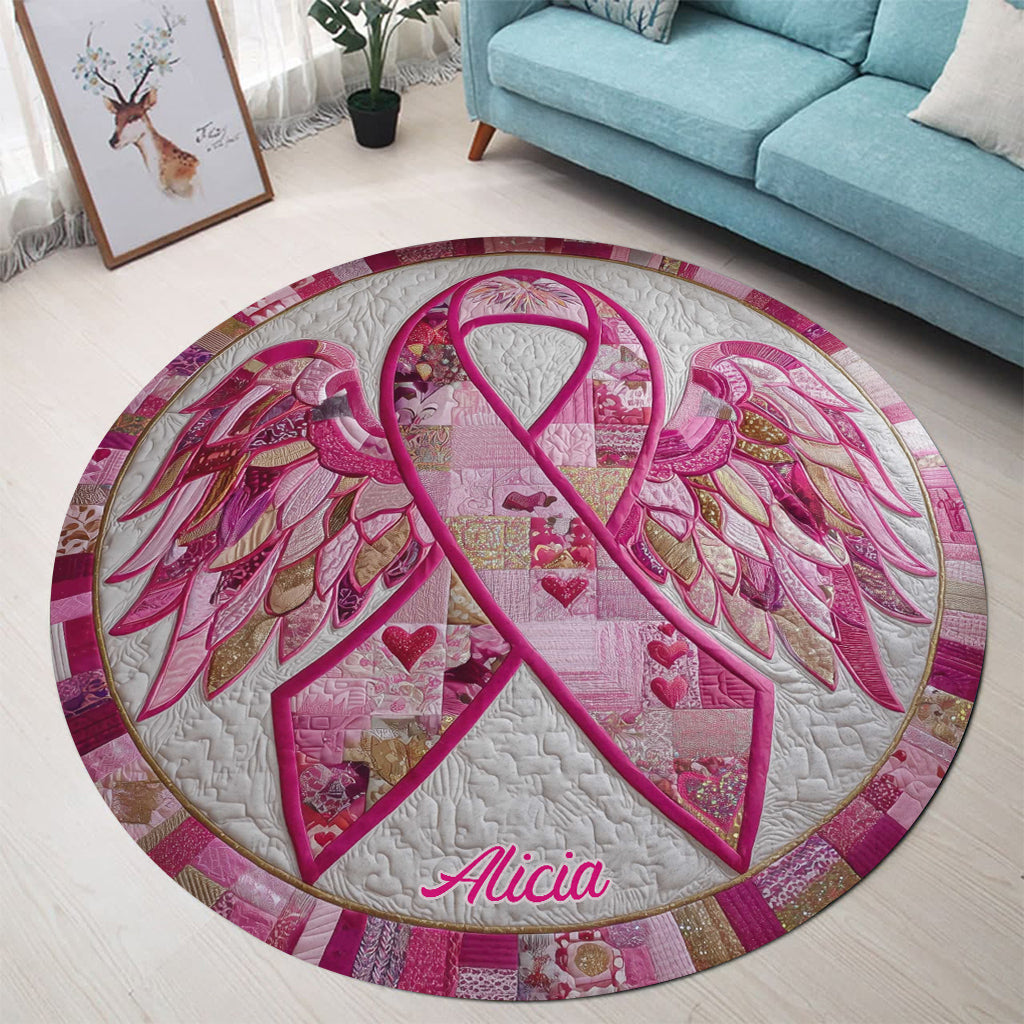 Tapis rond matelassé avec ruban rose pour la sensibilisation au cancer du sein - Personnalisé