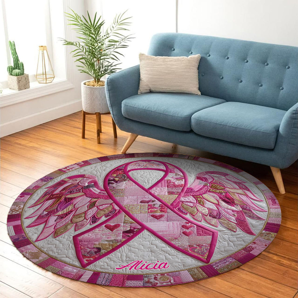 Tapis rond matelassé avec ruban rose pour la sensibilisation au cancer du sein - Personnalisé