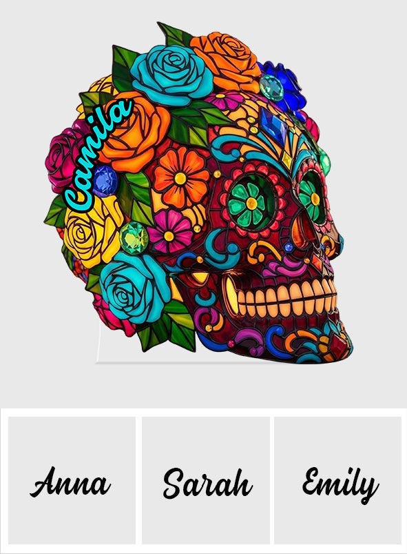 Wunderschöner Zuckerschädel – Personalisierte Totenkopf-LED-Nachtleuchte aus Acryl