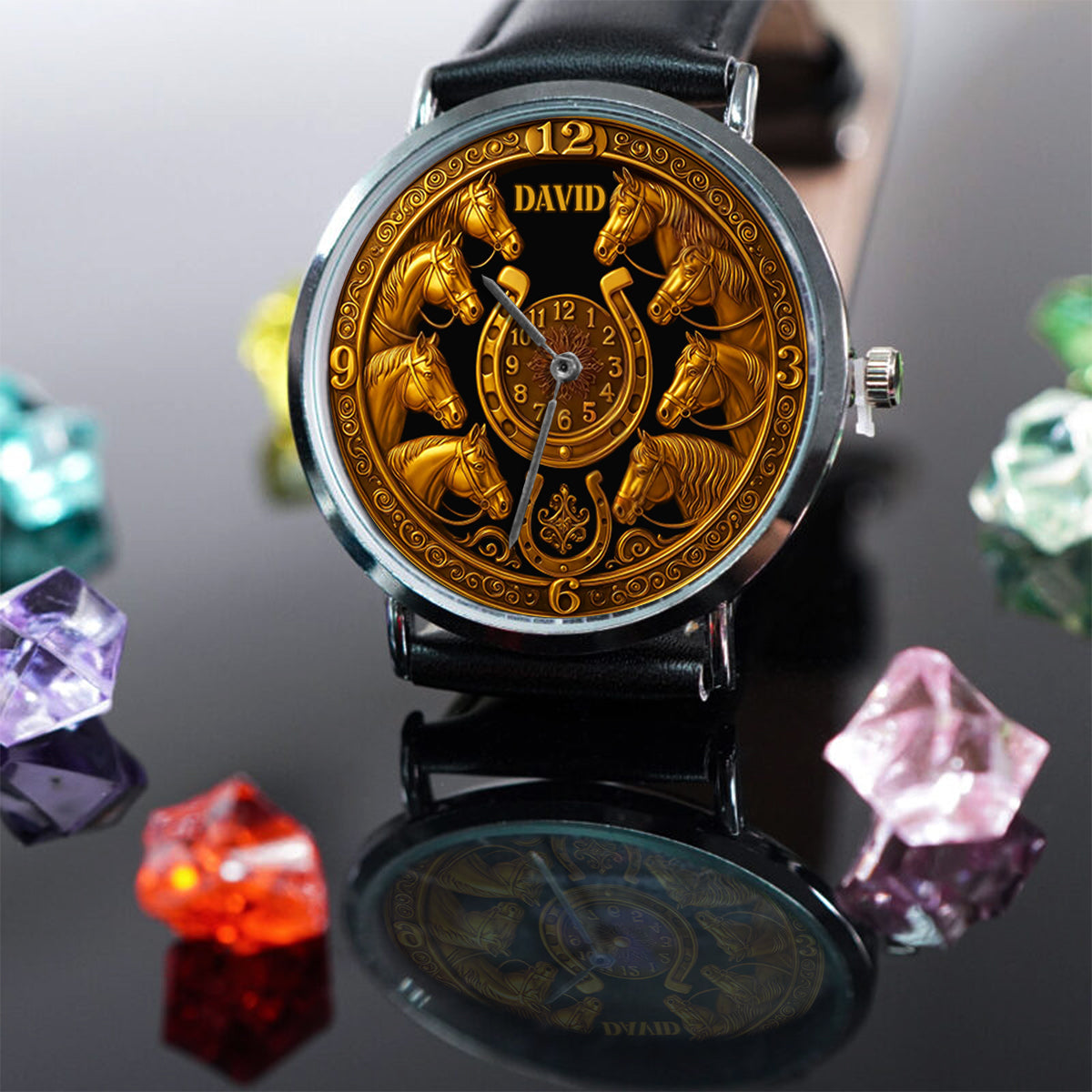Golden Horse - Montre-bracelet personnalisée à motif cheval