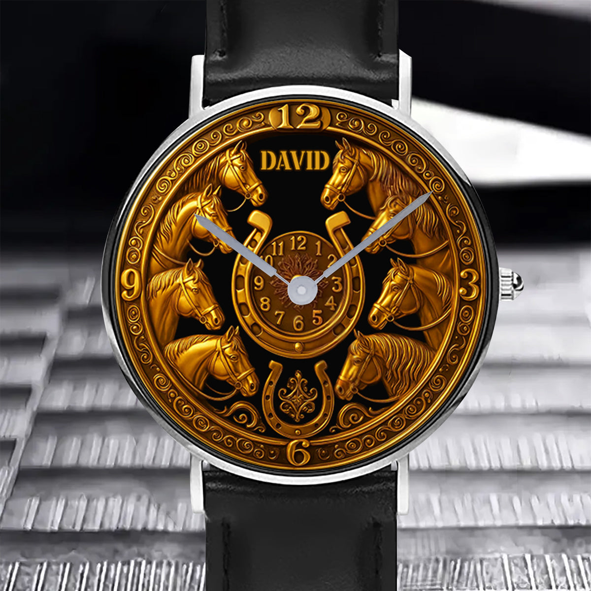 Golden Horse - Montre-bracelet personnalisée à motif cheval