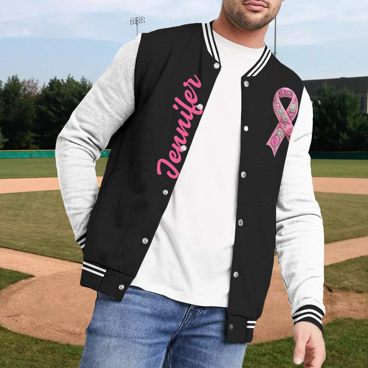 Foi, Espoir, Amour - Veste universitaire personnalisée pour la sensibilisation au cancer du sein