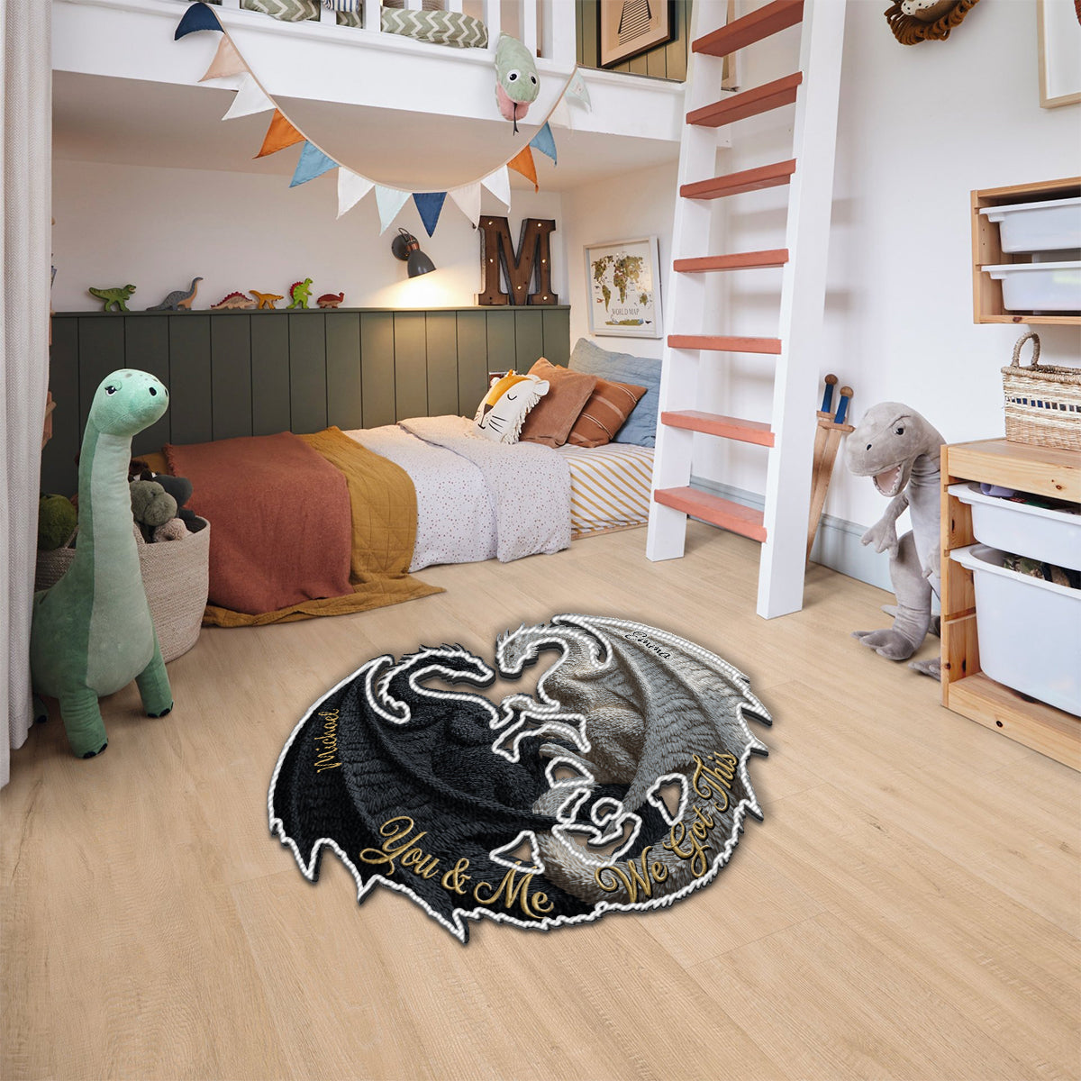 Du und ich, wir schaffen das – Personalisierter, rutschfester Drachen-Teppich