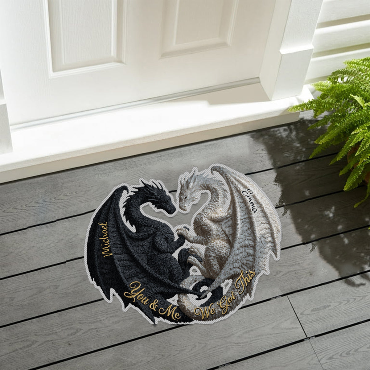 Du und ich, wir schaffen das – Personalisierter, rutschfester Drachen-Teppich