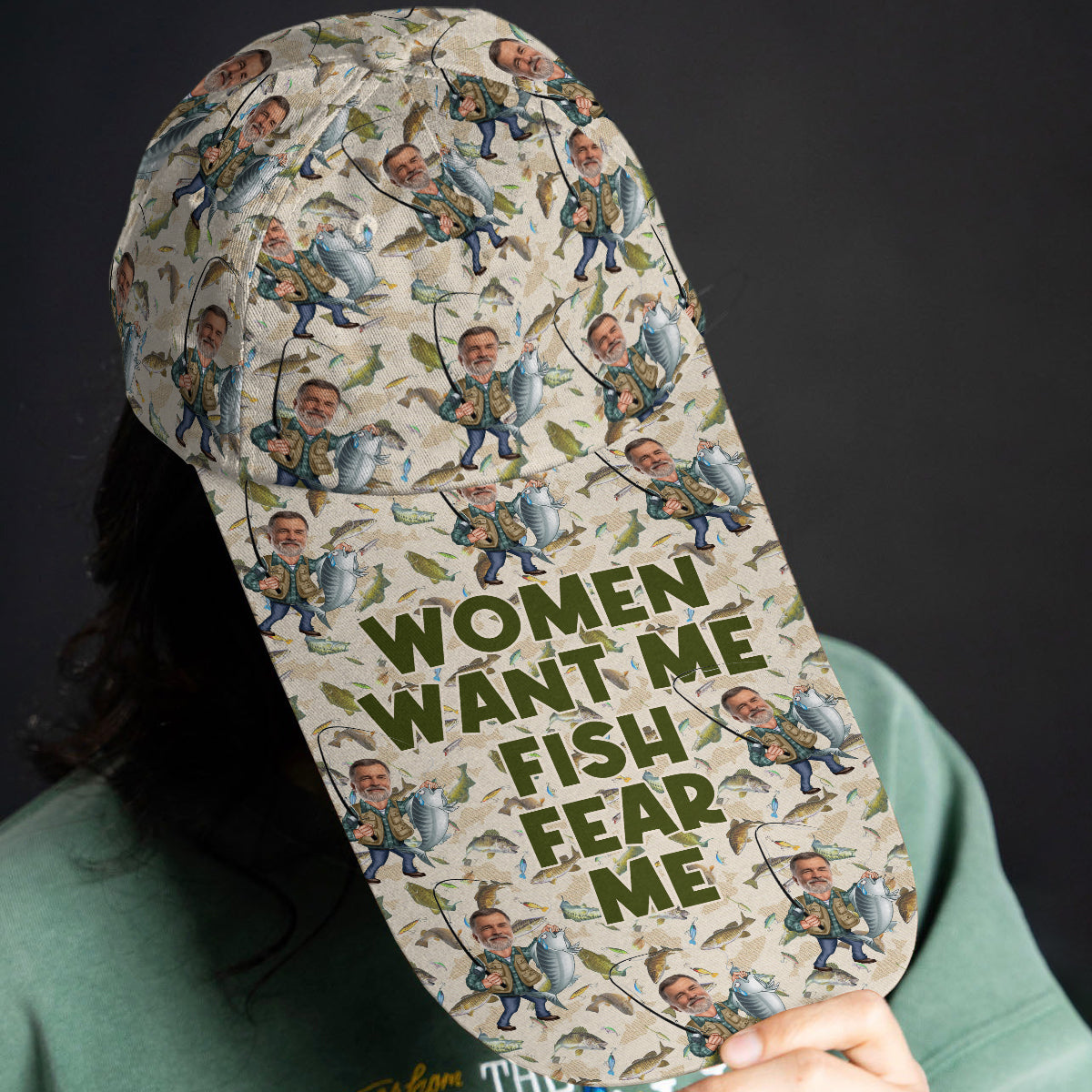 Les femmes me veulent, les poissons me craignent - Chapeau de pêche à visière extra longue personnalisé avec caricature humoristique