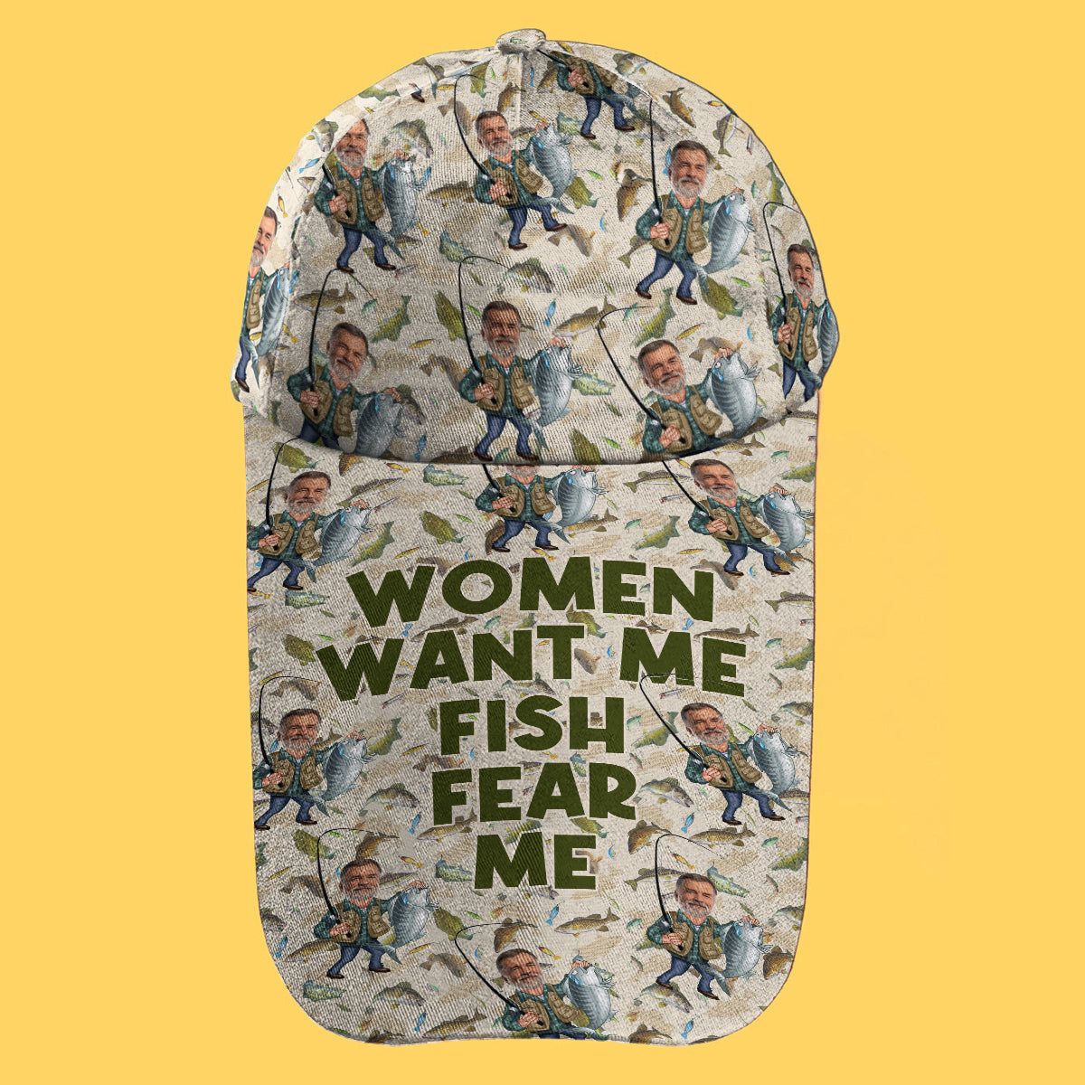 Les femmes me veulent, les poissons me craignent - Chapeau de pêche à visière extra longue personnalisé avec caricature humoristique