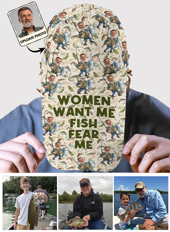 Les femmes me veulent, les poissons me craignent - Chapeau de pêche à visière extra longue personnalisé avec caricature humoristique