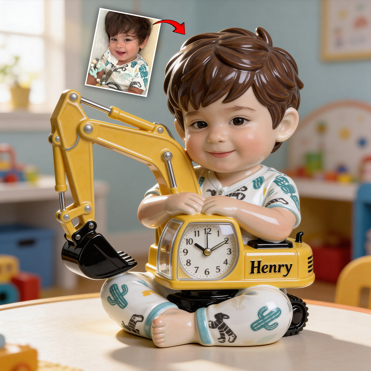 Plaque horloge de bureau personnalisée avec photo pour enfant