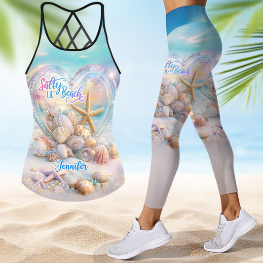 Salty Lil Beach - Personalized Sea Lover Cross Tank Top and Leggings