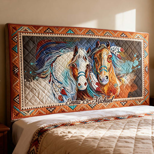 Couple de chevaux - Housse de tête de lit personnalisée pour chevaux