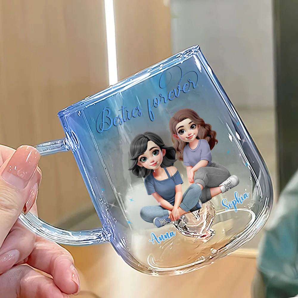Für immer beste Freundinnen – Personalisierter Bestie-Farbverlauf-Glasbecher