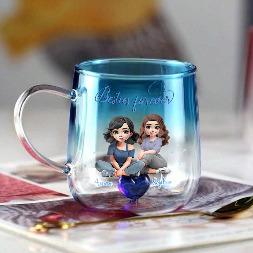Für immer beste Freundinnen – Personalisierter Bestie-Farbverlauf-Glasbecher