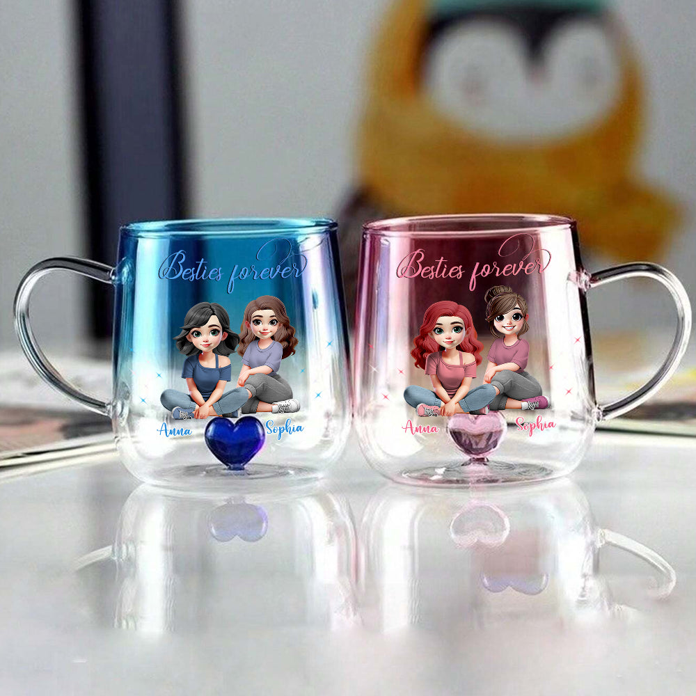 Für immer beste Freundinnen – Personalisierter Bestie-Farbverlauf-Glasbecher