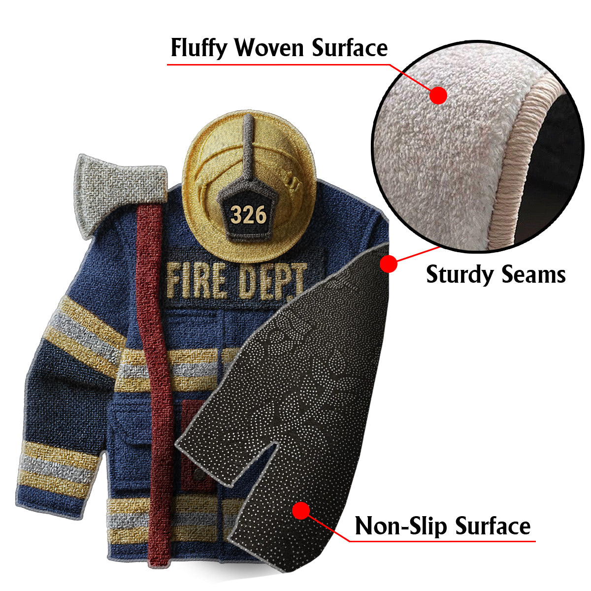 Feuerwehr – Personalisierter, rutschfester, getufteter Feuerwehr-Teppich