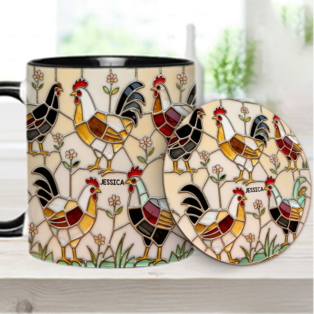 Hühnerfarm – Personalisierte Tasse und Untersetzer mit Hühnermotiv