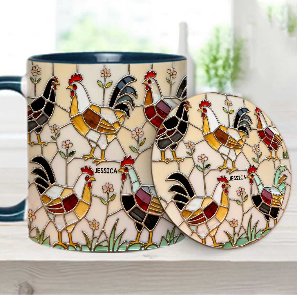 Hühnerfarm – Personalisierte Tasse und Untersetzer mit Hühnermotiv