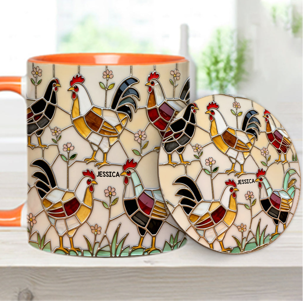 Hühnerfarm – Personalisierte Tasse und Untersetzer mit Hühnermotiv