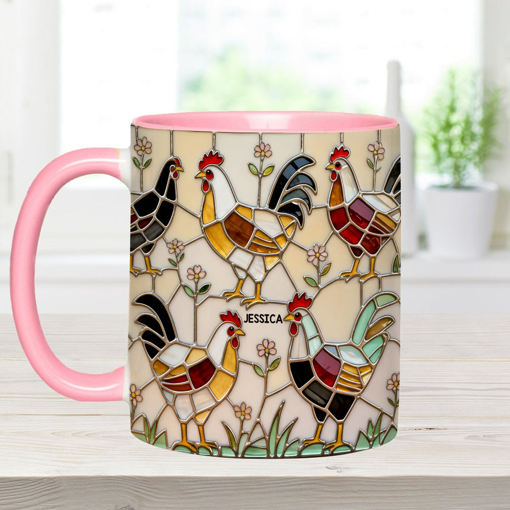Hühnerfarm – Personalisierte Tasse und Untersetzer mit Hühnermotiv