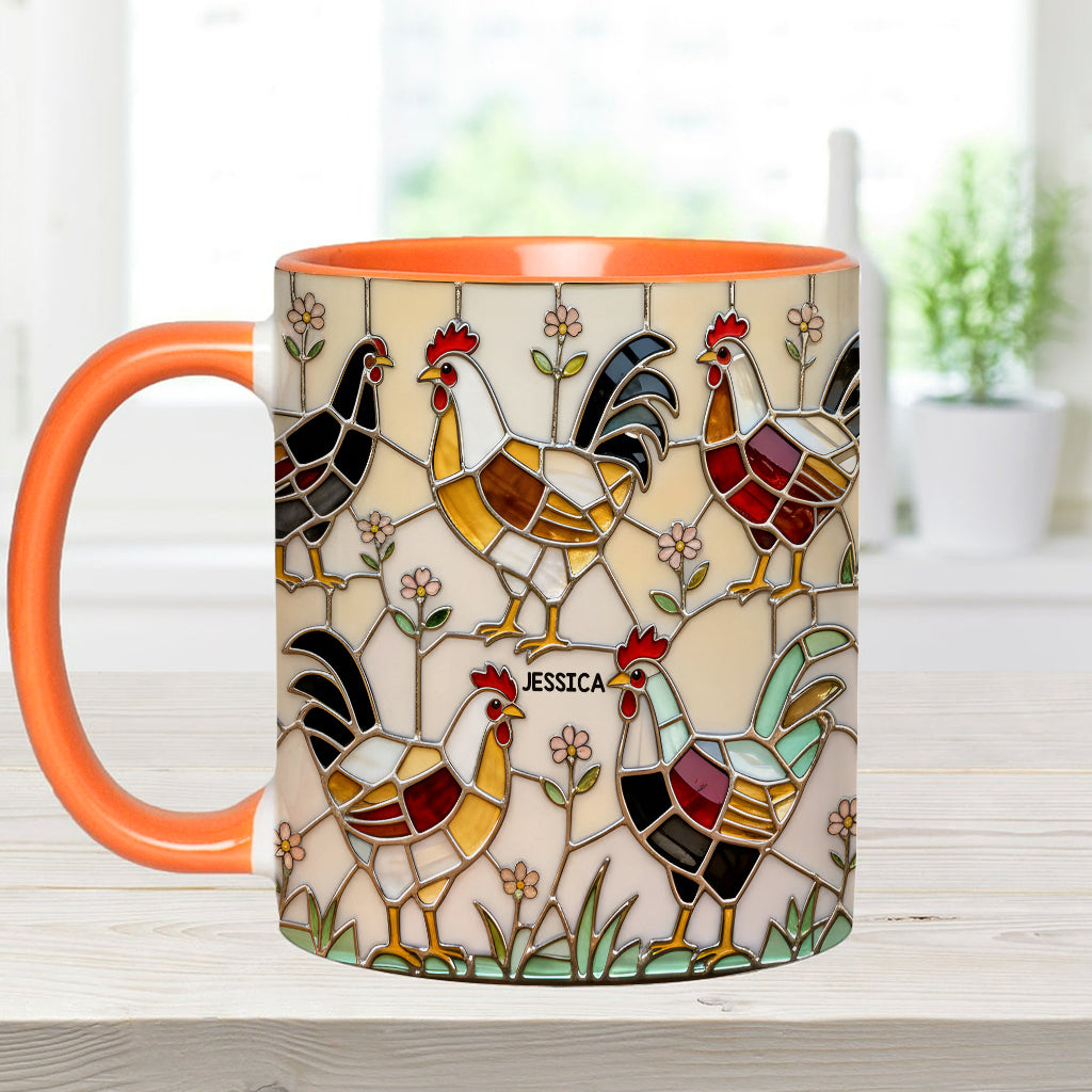 Hühnerfarm – Personalisierte Tasse und Untersetzer mit Hühnermotiv