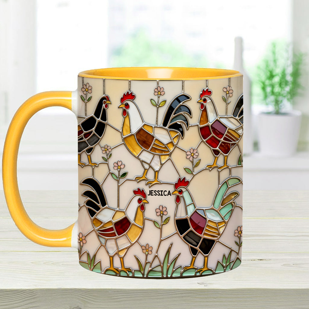 Hühnerfarm – Personalisierte Tasse und Untersetzer mit Hühnermotiv