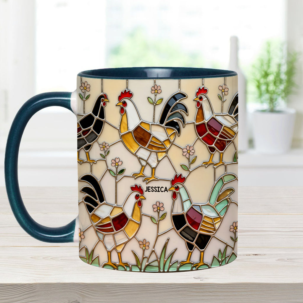 Hühnerfarm – Personalisierte Tasse und Untersetzer mit Hühnermotiv