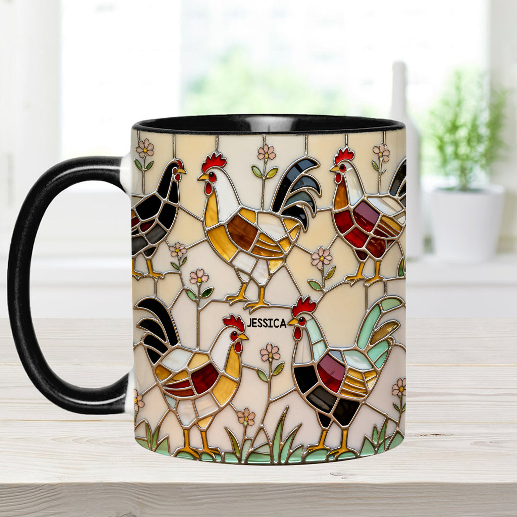 Hühnerfarm – Personalisierte Tasse und Untersetzer mit Hühnermotiv