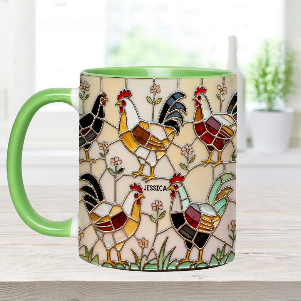 Hühnerfarm – Personalisierte Tasse und Untersetzer mit Hühnermotiv