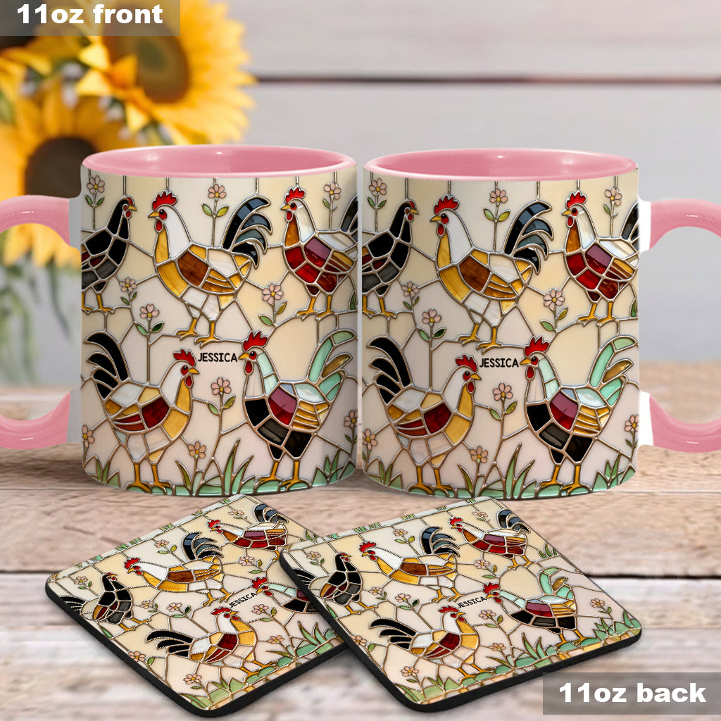 Hühnerfarm – Personalisierte Tasse und Untersetzer mit Hühnermotiv