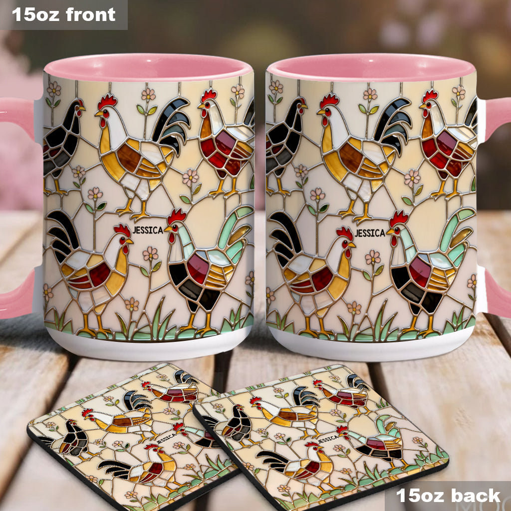 Hühnerfarm – Personalisierte Tasse und Untersetzer mit Hühnermotiv