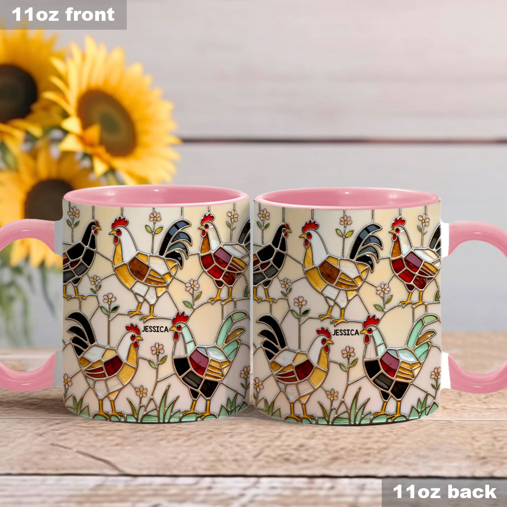Hühnerfarm – Personalisierte Tasse und Untersetzer mit Hühnermotiv