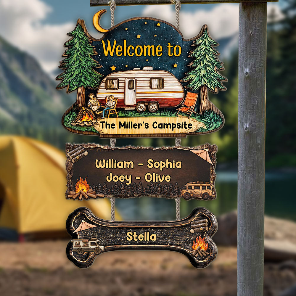 Bienvenue sur notre camping - Panneau personnalisé en bois de palette