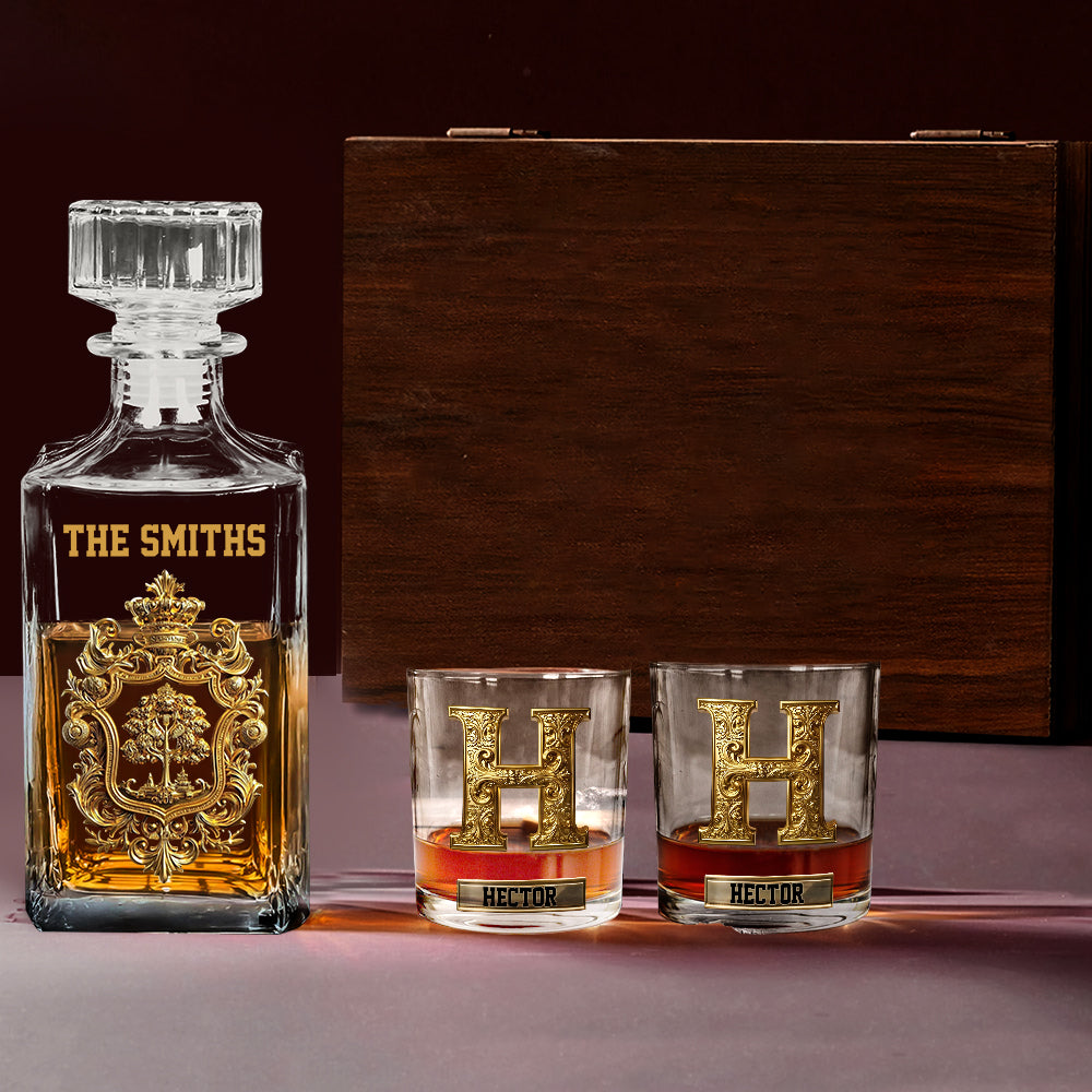 Coffret à boissons personnalisé pour toute la famille - Carafe à whisky familiale personnalisée