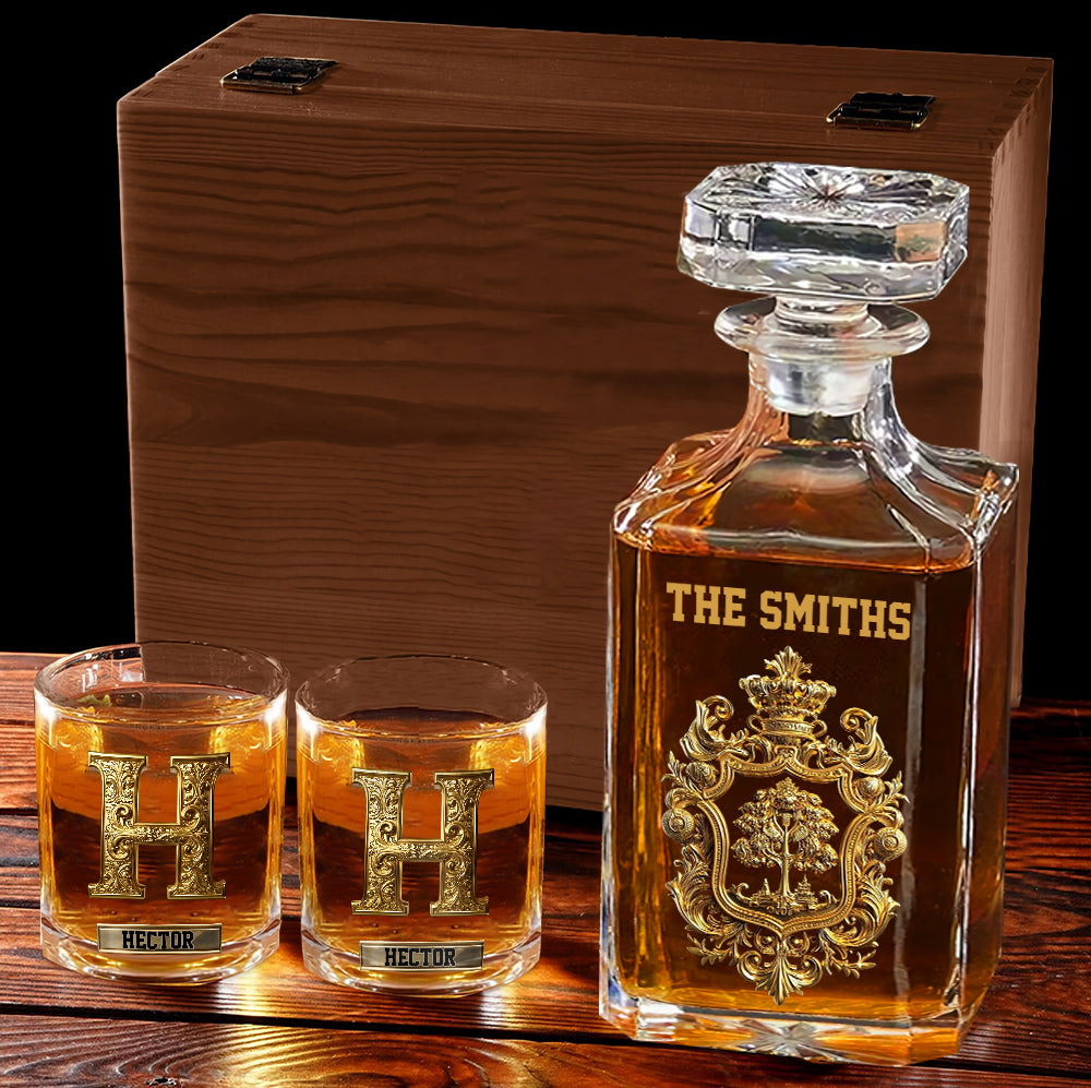 Coffret à boissons personnalisé pour toute la famille - Carafe à whisky familiale personnalisée