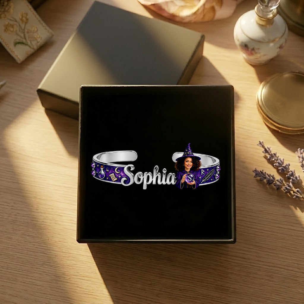 Witch Name Bracelet Magical Girl - Personalized Witch Shaped Cuff Bracelet