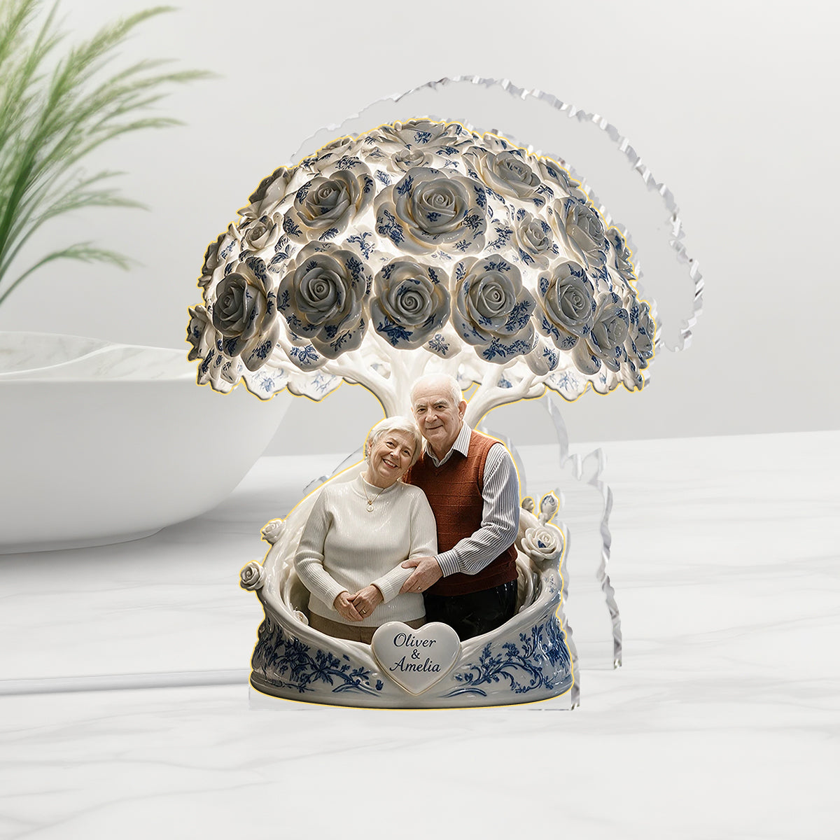 Toile de Jouy Rose Tree - Lampe de Nuit LED Acrylique Personnalisée