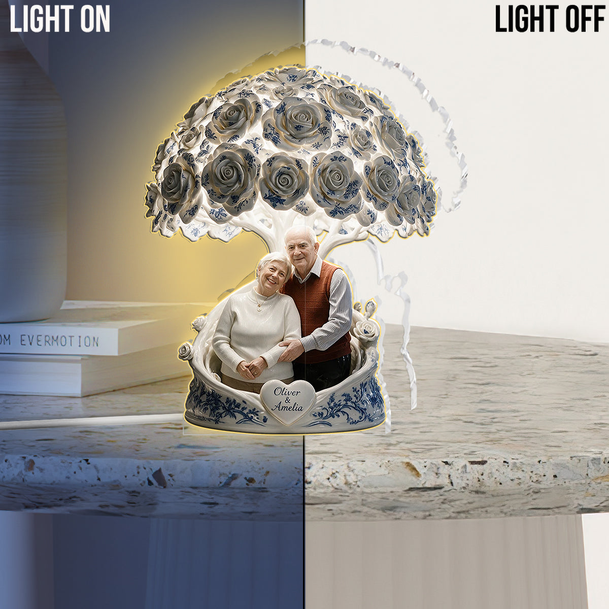 Toile de Jouy Rose Tree - Lampe de Nuit LED Acrylique Personnalisée