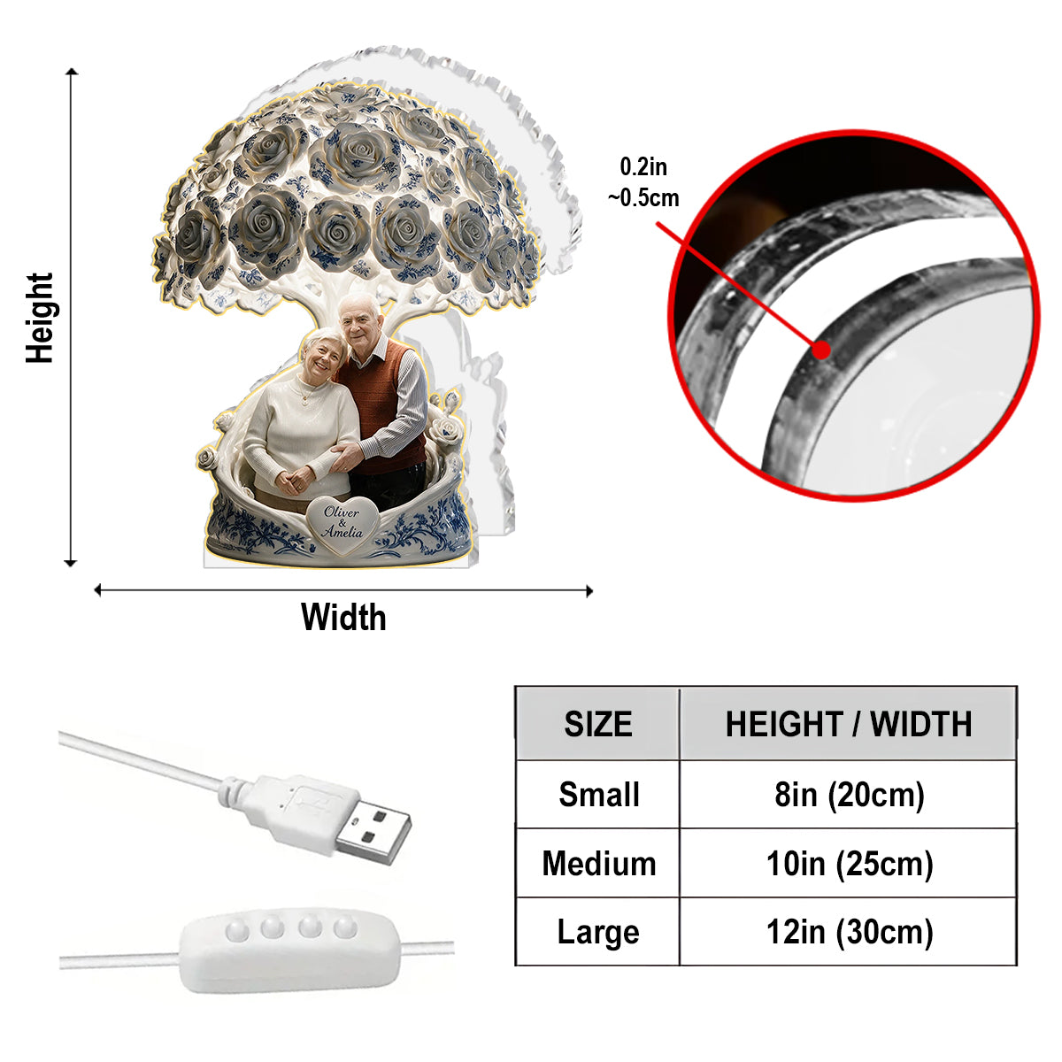 Toile de Jouy Rose Tree - Lampe de Nuit LED Acrylique Personnalisée