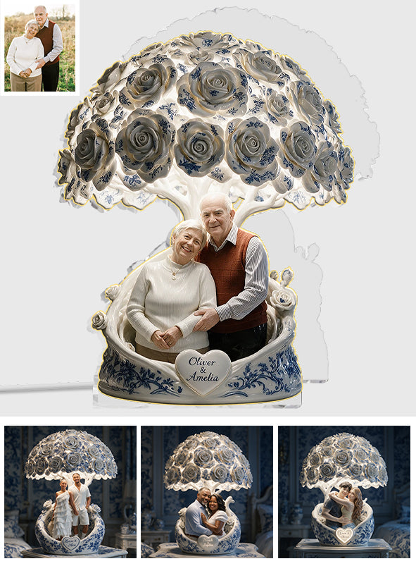 Toile de Jouy Rose Tree - Lampe de Nuit LED Acrylique Personnalisée