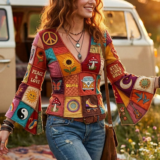 Paix & Amour - Chemise à Manches Longues Hippie Personnalisée