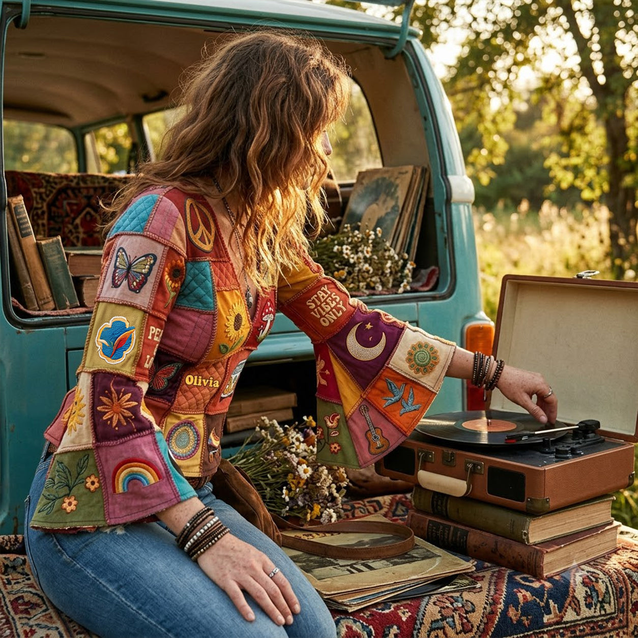 Peace & Love - Personalized Hippie Flare Long-Sleeve Shirt
