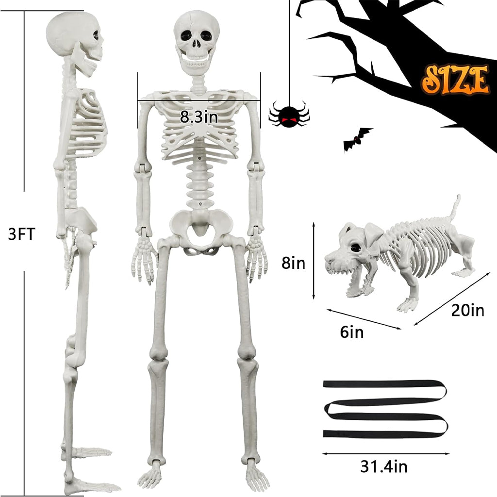 Beleuchtete Statue eines menschlichen & Hundeskeletts für den Außenbereich