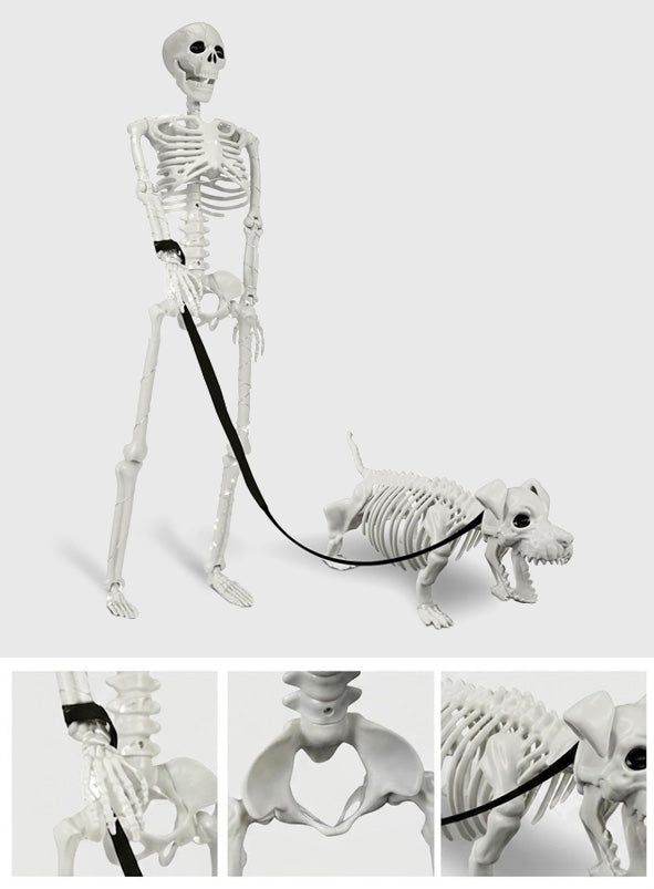 Beleuchtete Statue eines menschlichen & Hundeskeletts für den Außenbereich