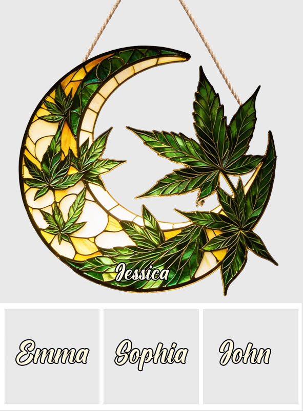 Moon And Leaves - Personalized Weed LED Light Acrylic Sign